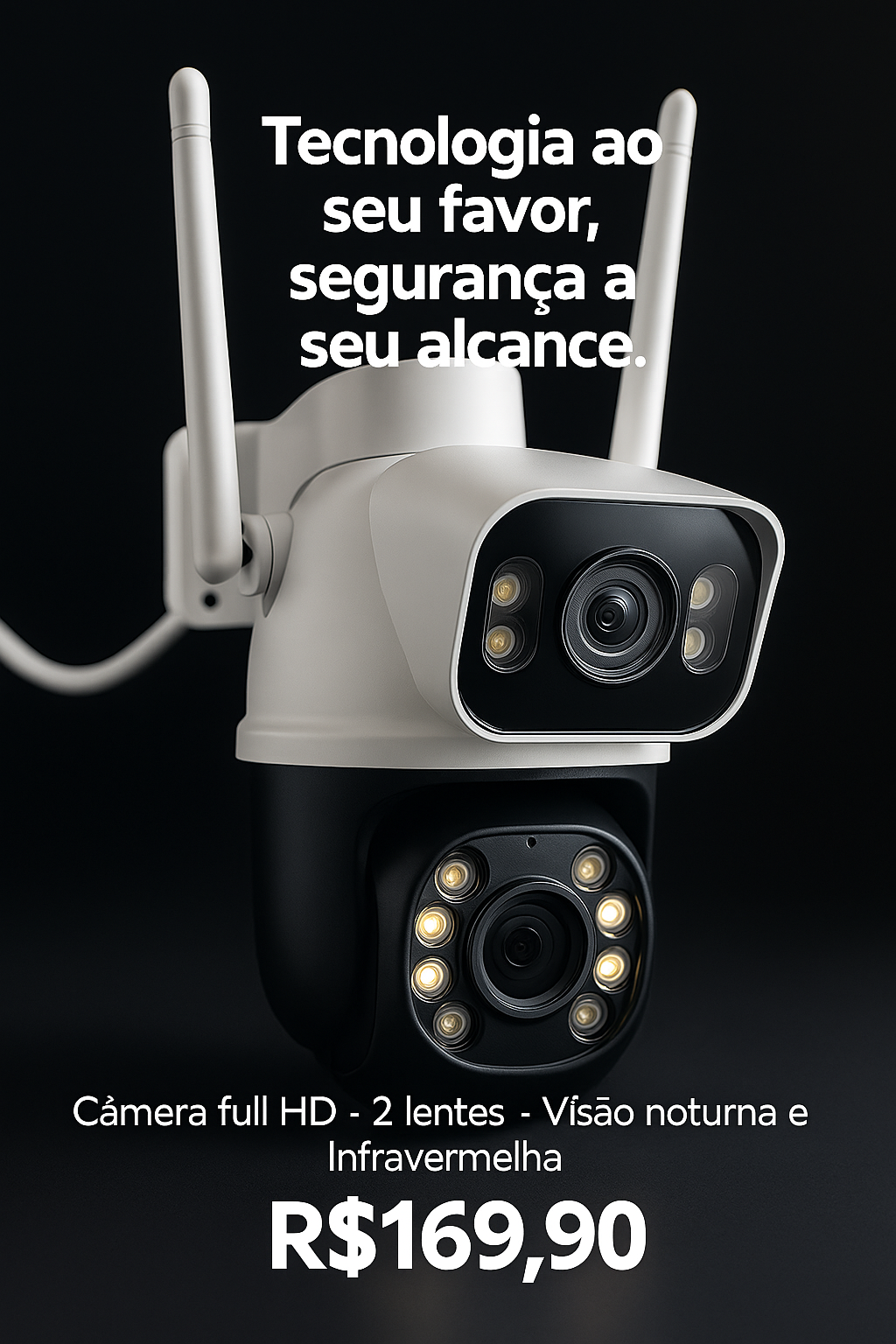 Camera Externa IP à Prova D'água Wifi Dupla 2 Em 1 - Visao Noturna e Infravermelho