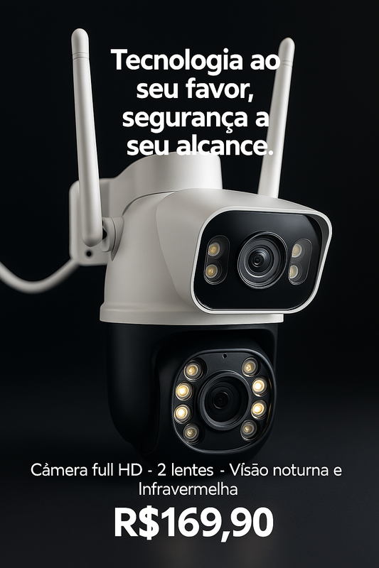 Camera Externa IP à Prova D'água Wifi Dupla 2 Em 1 - Visao Noturna e Infravermelho